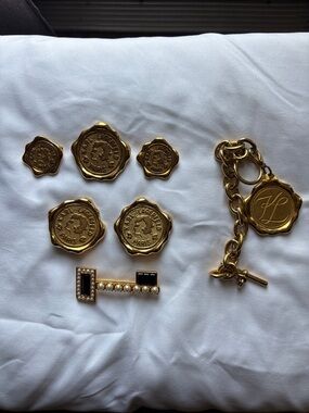 Karl Lagerfeld Gold-Tone Chain Charm, Seal Buttons & Pearl-Accented Bar